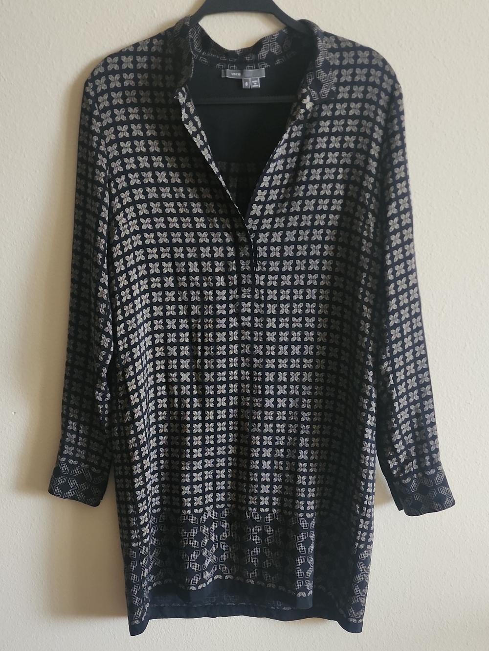 Vince Black/ Cream Geometric Pattern Silk Dress